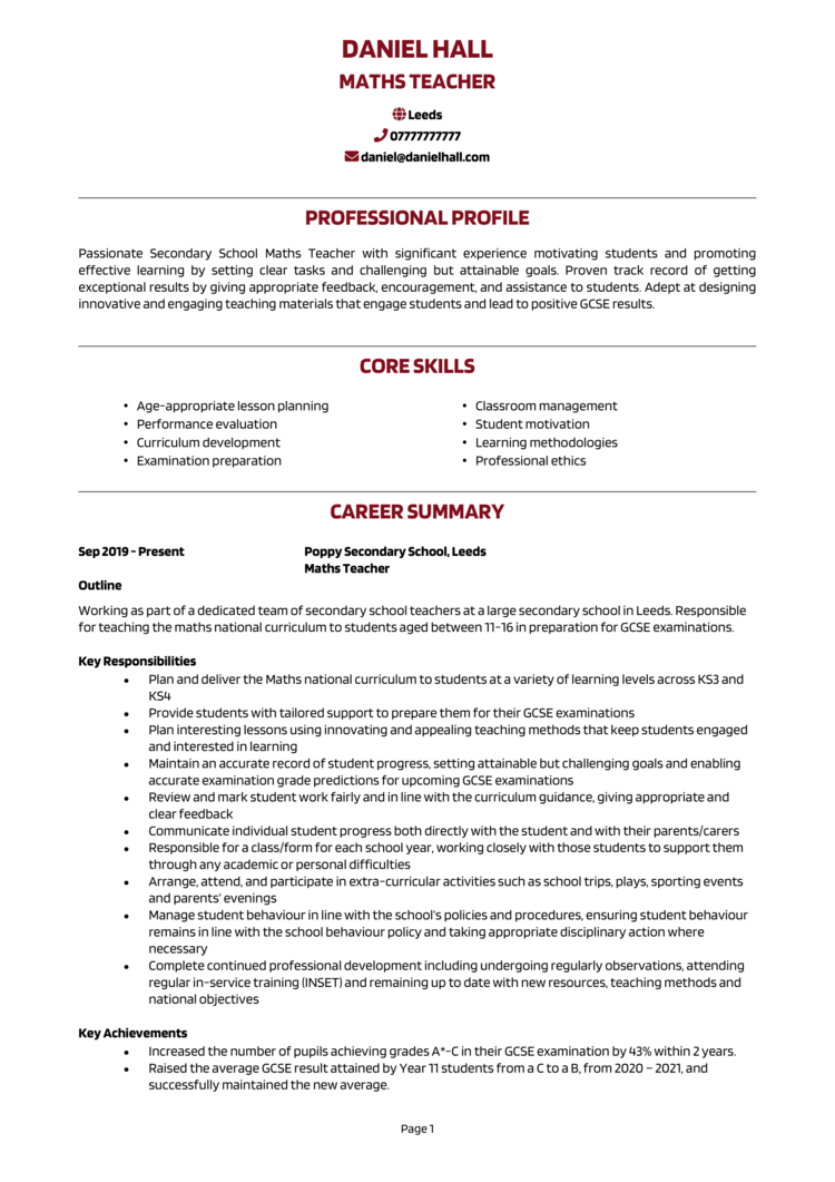 Crafting a CV for Teaching Jobs: How to Show Your Passion for Education 5 example cv for teaching jobs